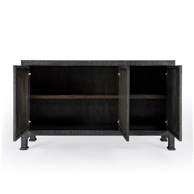2020s Chatham 60 in. W Rectangular Raffia 3 Door Sideboard, Charcoal Raffia For Sale - Image 5 of 9