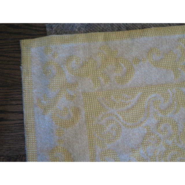 Traditional Palatial Approx 14 X 25 Yellow Damask Print Vintage Rug For Sale - Image 3 of 10