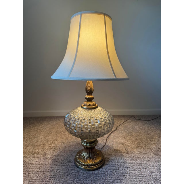 Gold 1970's Art Deco Smokey Glass Table Lamp For Sale - Image 8 of 10