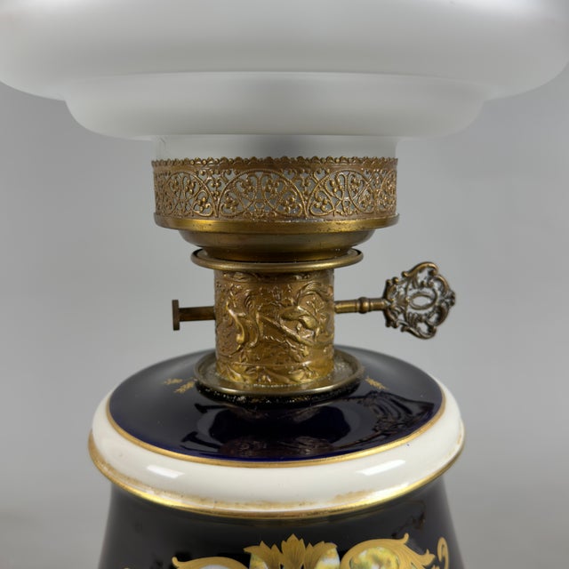Blue Vintage Porcelain, Brass, and Glass Table Lamp from Limoges, France For Sale - Image 8 of 16