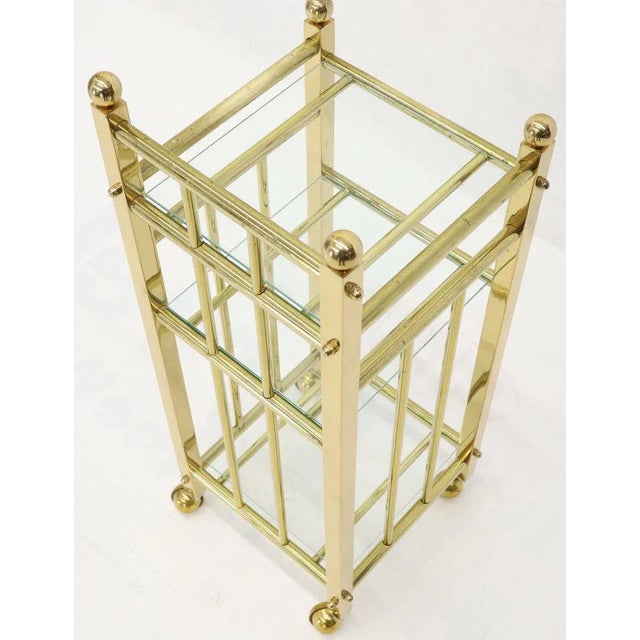 Metal Mid-Century Modern Brass and Glass Square Stand Table Cart Pedestal on Wheels For Sale - Image 7 of 13