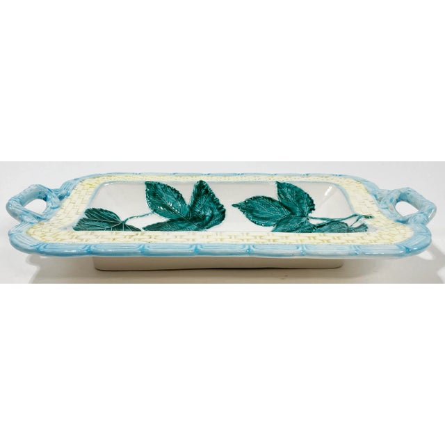 Late 20th Century Vintage Majolica Style Ivy Basket Motif Ceramic Bowl For Sale - Image 5 of 10