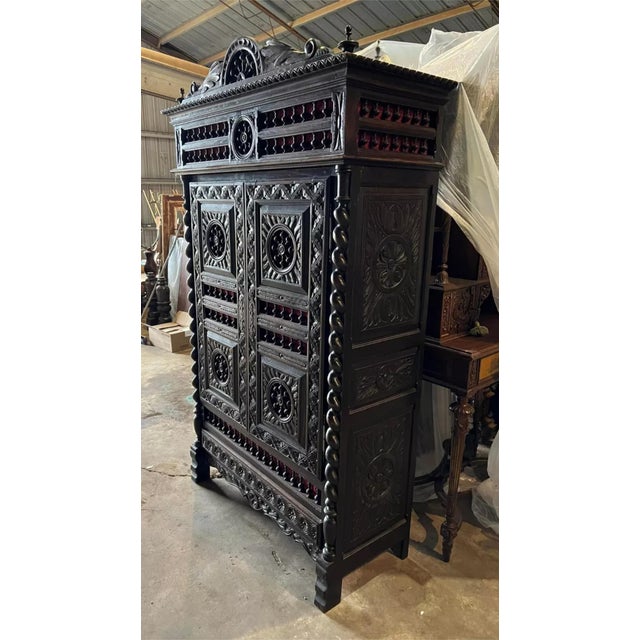 1800's Antique Breton, French, Carved, Shelves, Red Interior, Bookcase! For Sale - Image 11 of 11