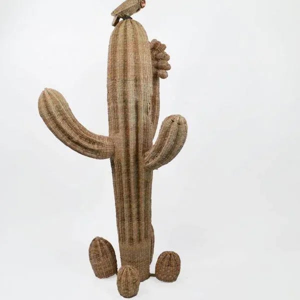 Cactus w/Owls Sculpture by Mario Lopez Torres There are minor imperfections to the hand-made woven rattan. Signed Mario...