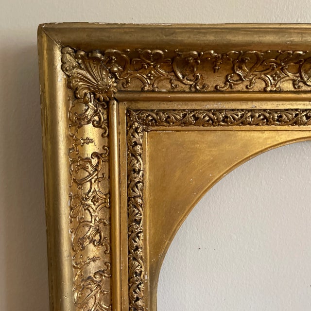 Shabby Chic Large Antique Mid 19th Century Gold Gilt Frame For Sale - Image 3 of 11