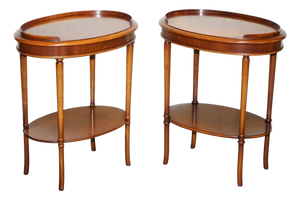 Vintage Flamed Mahogany Oval Side Tables, Set of 2