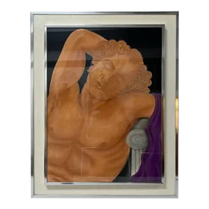 Vintage Neoclasical Italian Figurative Watercolor Painting, Framed