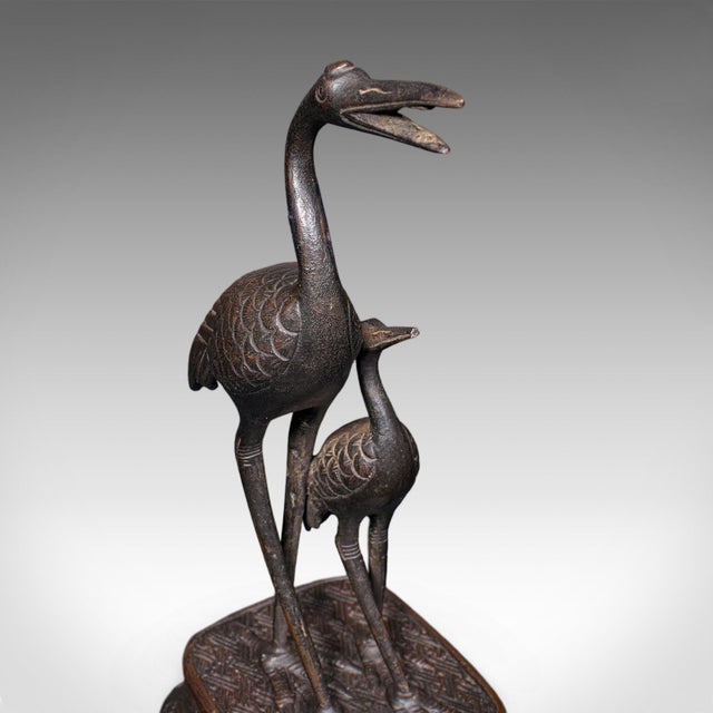Brown Vintage Okimono Figure, Two Cranes, Japanese, Bronze, Bird Study, Art Deco, 1940 For Sale - Image 8 of 12