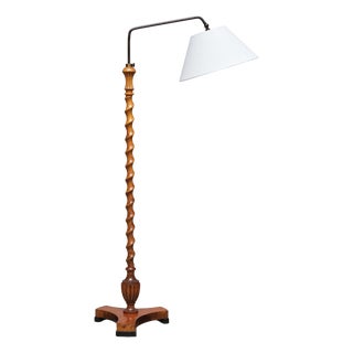 Swedish Grace Sculptural Floor Lamp in Birch and Brass from Lundling, 1930s For Sale