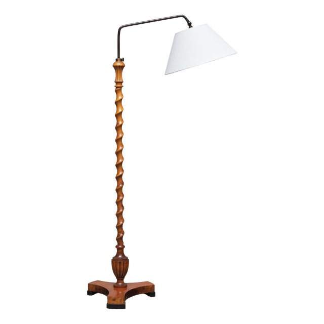 Swedish Grace Sculptural Floor Lamp in Birch and Brass from Lundling, 1930s For Sale