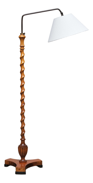 Swedish Grace Sculptural Floor Lamp in Birch and Brass from Lundling, 1930s