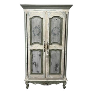 French Country Hand Painted Armoire For Sale