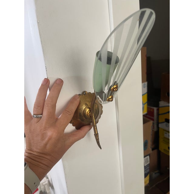 Italian Brass Glass Sconces, 1950s, Set of 3 For Sale - Image 9 of 18