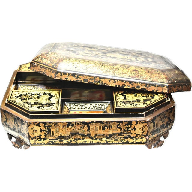 Chinese Early 19th Century Chinese Painted Lacquerware Game Box For Sale - Image 3 of 12