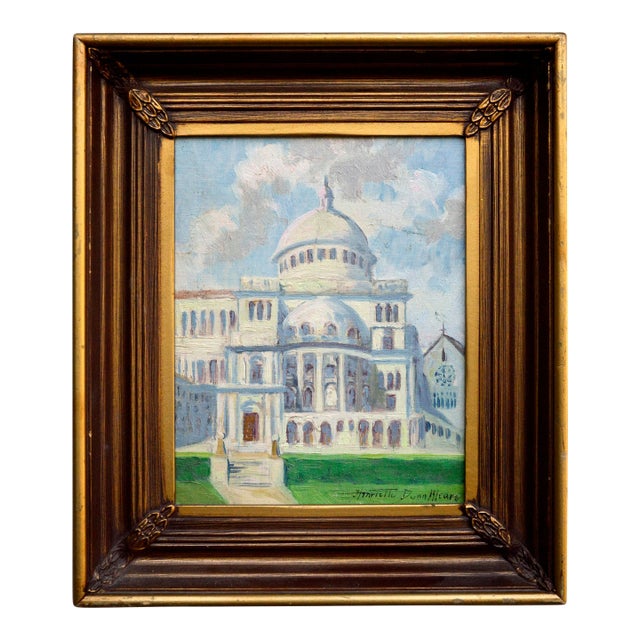 Early 20th Century "The First Church of Christ Scientist" Boston Landscape Painting by Henrietta Dunn Mears, Framed For Sale