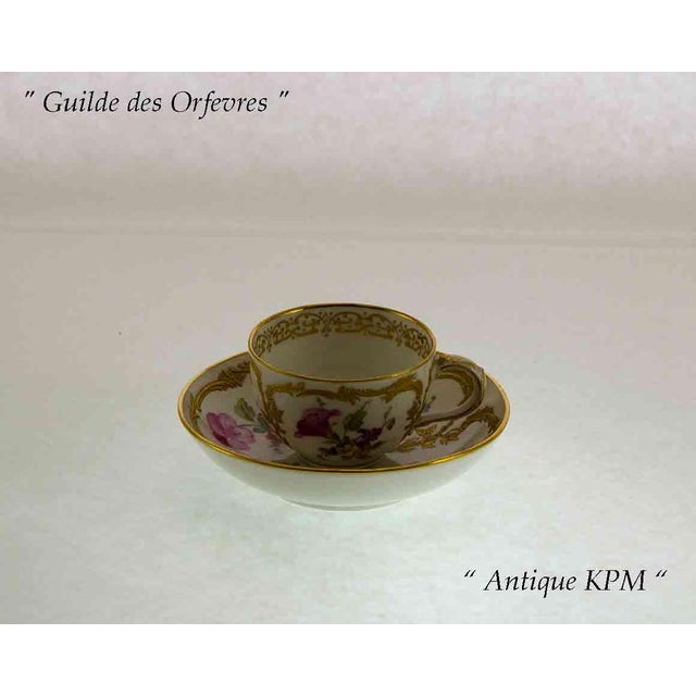 Ref. # 1536 Photo 544 Description : Antiques KPM Mocha Cup & Saucer Pattern : Rich Gold Decoration and Multi Color Meadow...