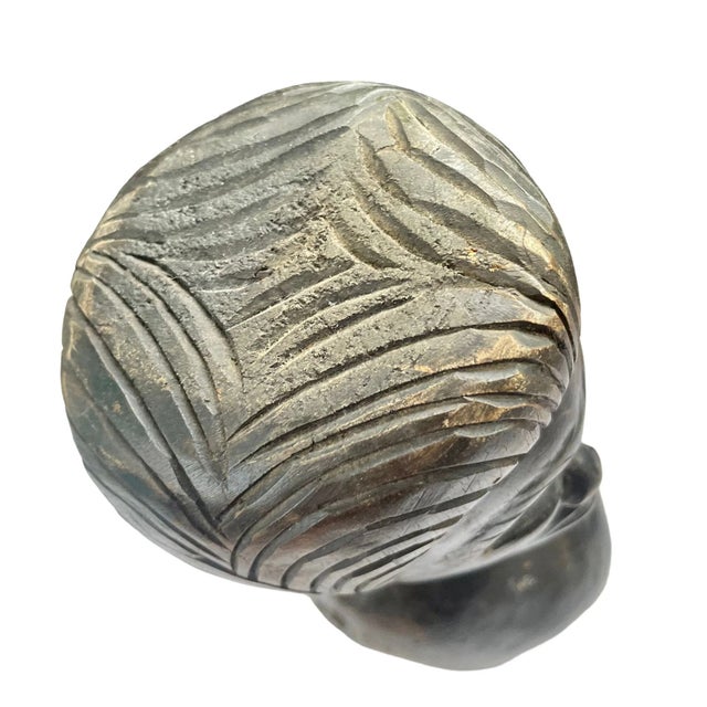 Brown Vintage Hand-Carved Wooden Bust Sculpture Signed Roy • Fine Arts Decor For Sale - Image 8 of 10