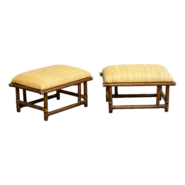 Wooden Ottomans by Lyda Levi for McGuire San Francisco, 1970s, Set of 2 For Sale