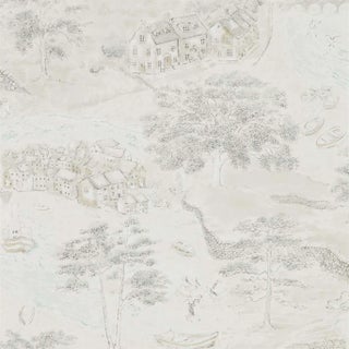 Sanderson Sea Houses Wallpaper in Chalk/Silver - a Sample For Sale