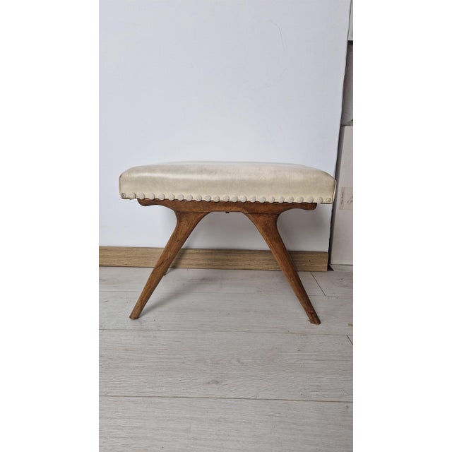 Ottoman in Light Wood with Eco-Leather Upholstery, 1950s For Sale - Image 9 of 9