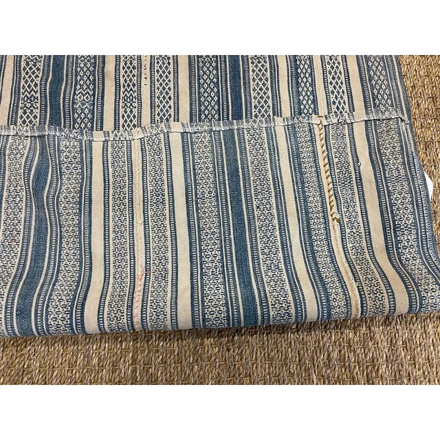 Vintage Kilim Fabric Fragment in Tan and Denim Blue Colors Stripe For Sale In Los Angeles - Image 6 of 8
