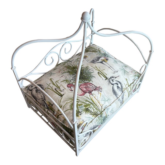 Vintage Newly Finished Upholstered Metal Canopy Dog Pet Bed Palm Beach Pagoda For Sale