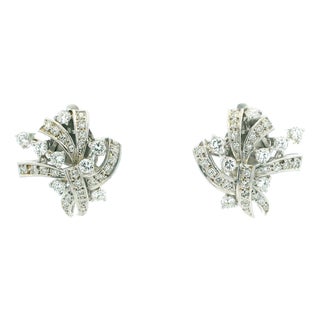 Art Deco Platinum and 3.00 Carat Diamond Spray Earrings, Pair For Sale