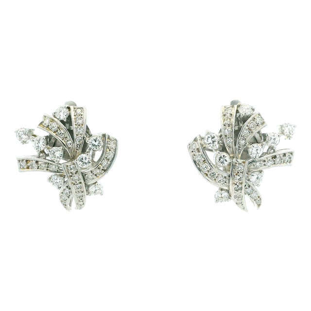 Art Deco Platinum and 3.00 Carat Diamond Spray Earrings, Pair For Sale