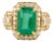 Vintage Inspired 14k Gold 2.78Ct Emerald and Diamond Halo Cocktail Ring Size 6 For Sale