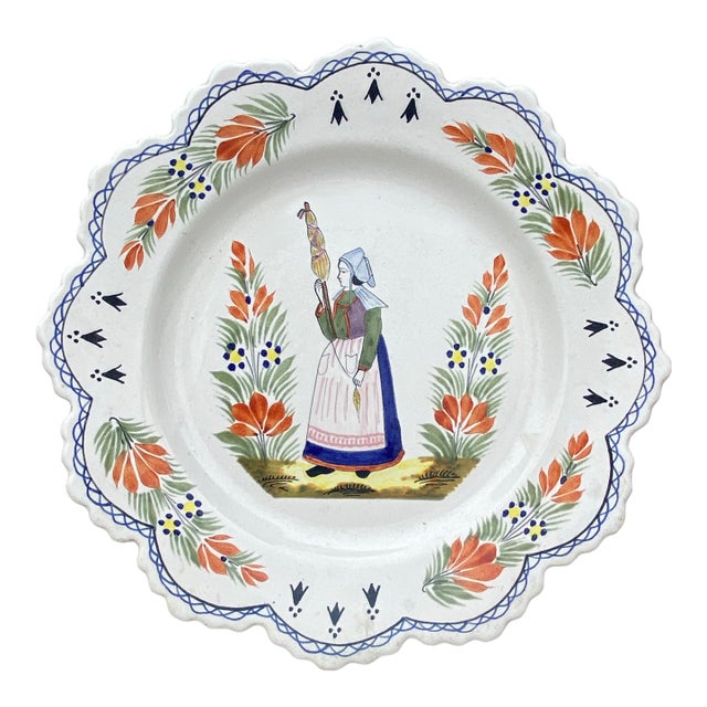 French Faience Plate Henriot Quimper Circa 1950 For Sale