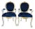 French Style Tufted Blue Velvet Armchair With Gold Details - Set of 2 For Sale