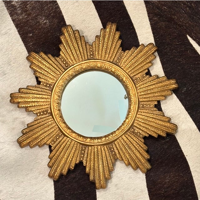 Petite Art Deco Gilt Plaster Sunburst Wall Mirror, Circa 1930's For Sale - Image 9 of 15