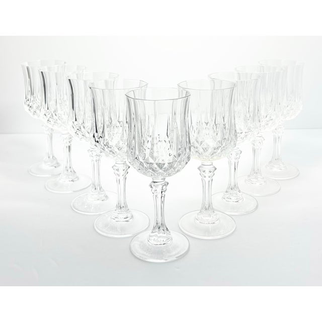 Contemporary 1990s Cristal D’Arques “Longchamp” Crystal Wine Glasses - Set of 9 For Sale - Image 3 of 5