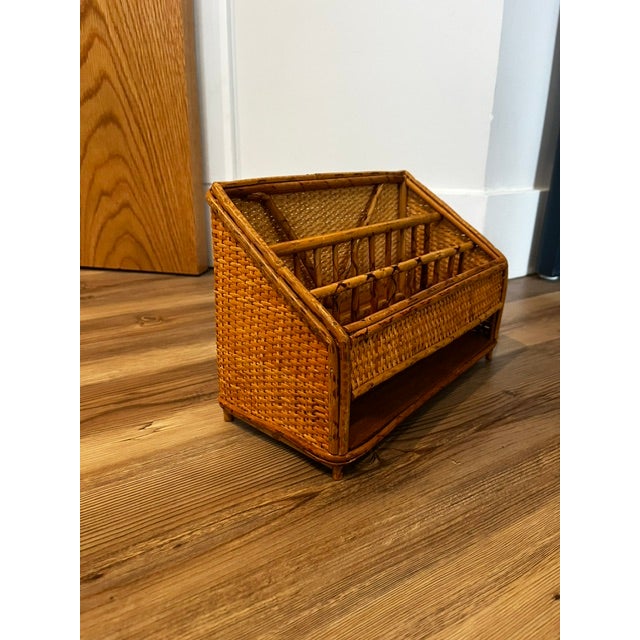 Vintage 1970's rattan and bamboo desk organizer.