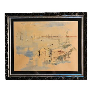 Alfred Birdsey (1912-1996) Original Signed Watercolor Painting, 1980, Framed Bermuda Modernist Landscape For Sale