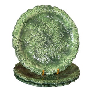 Italian Vietri Foglia Fresca Leaf Majolica Charger Plates — Set of 3 For Sale