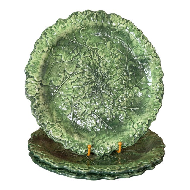 Italian Vietri Foglia Fresca Leaf Majolica Charger Plates — Set of 3 For Sale