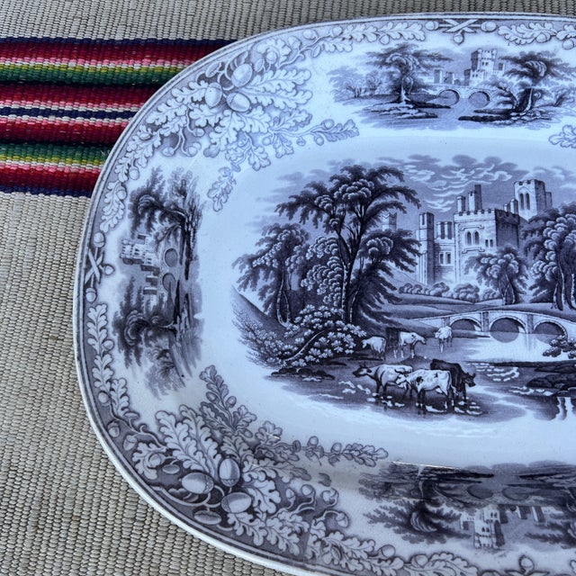 Antique English Staffordshire Mulberry Transfer Decorated Platter “Haddon”, Circa 1840s For Sale - Image 6 of 12