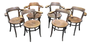 Incredible Set of Six Antique Fischel Bentwood Arm Chairs With Embossed Floral Design on the Seats