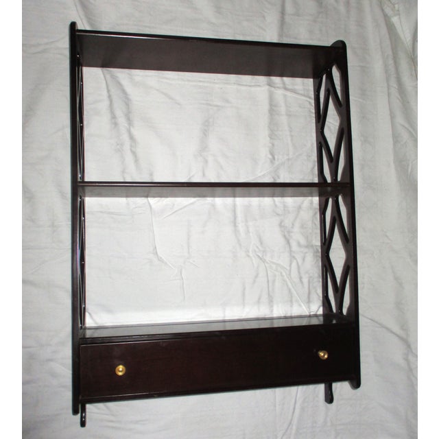 Traditional Vintage Bombay Mahogany Regency Wall Shelf With Drawer and Lattice Sides For Sale - Image 3 of 10