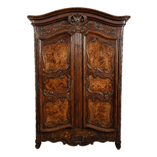 Antique Louis XV Wedding Armoire in Walnut and Burr Wood, 1700s For Sale