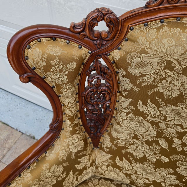 Mid 20th Century Victorian Rococo Revival Carved Bird Crest Music Room Wingback Armchair For Sale - Image 5 of 18