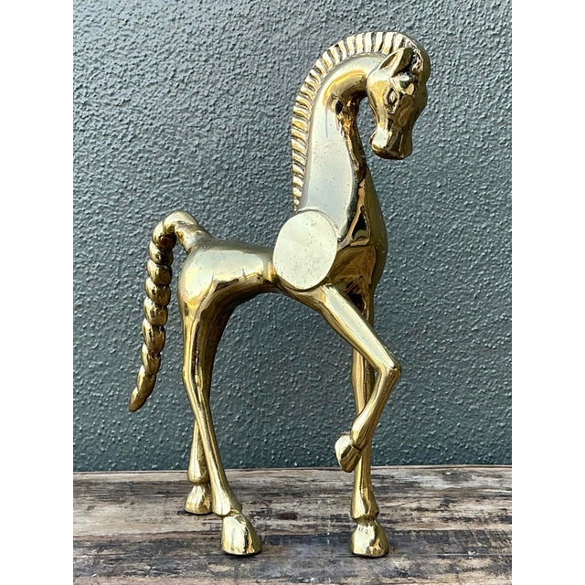 Vintage MCM Polished Brass Etruscan Horse For Sale - Image 9 of 12