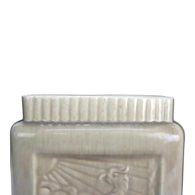 California West Coast Pottery Embossed Bird & Sunrise Pottery Pillow Vase C1950 For Sale - Image 6 of 10