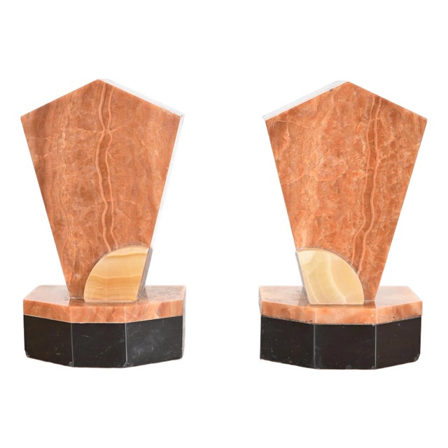 Art Deco Rouge Marble and Onyx Bookends, Circa 1930s For Sale