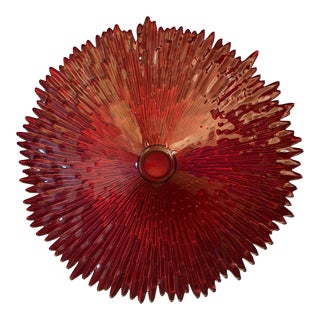 Red and Gold Glass Bowl With Uneven Edging For Sale