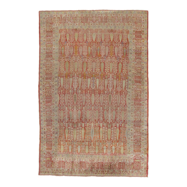 Antique Persian Tabriz Rug in Pink With Floral Lattice Design - Rug & Kilim For Sale