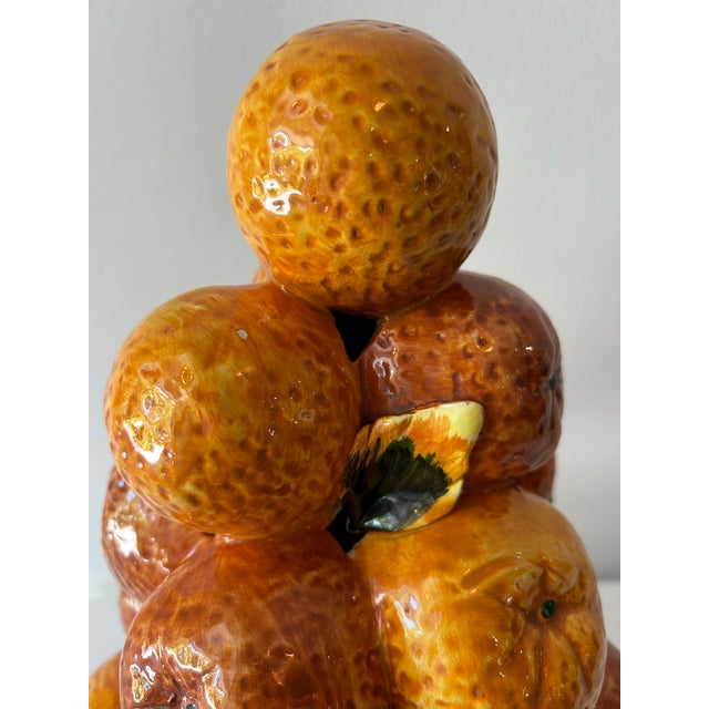 Rustic European Vintage Mid Century Italian Majolica Orange Topiary Centerpiece For Sale - Image 3 of 12