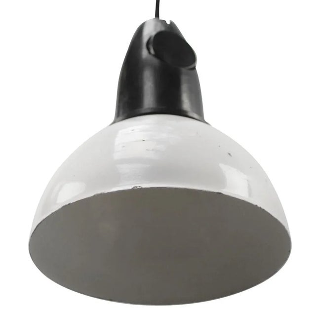Industrial Vintage Industrial White Enamel Pendant with Bakelite Top, 1970s For Sale - Image 3 of 5