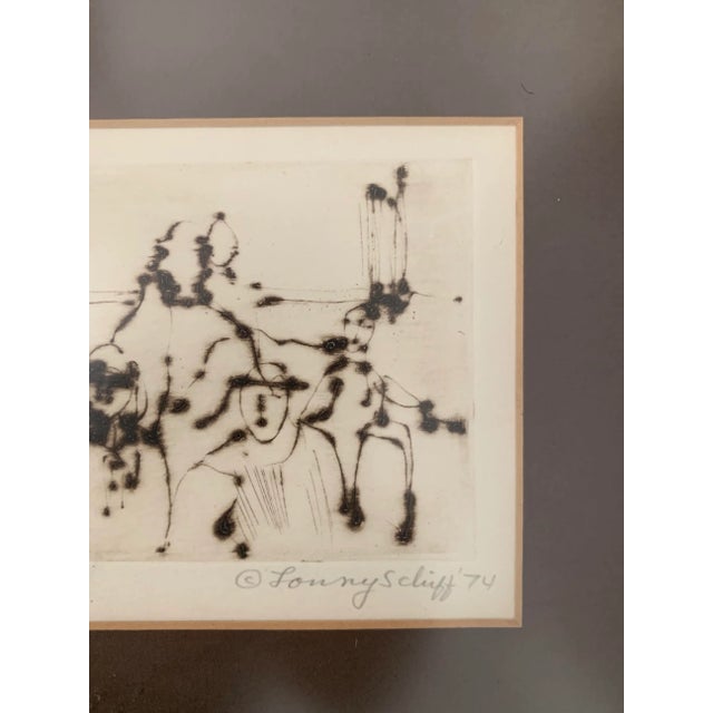 Lonny Schiff 1974 “Silent Figures” Limited Edition Signed Etching Abstract Print 17/20 For Sale In San Diego - Image 6 of 7